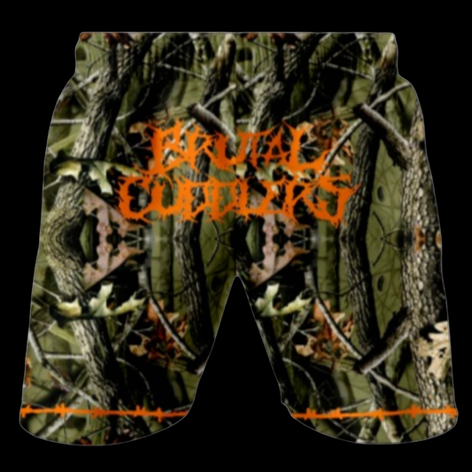 Brutal Cuddlers Submission Hunter camo grappling shorts back design for no gi grappling