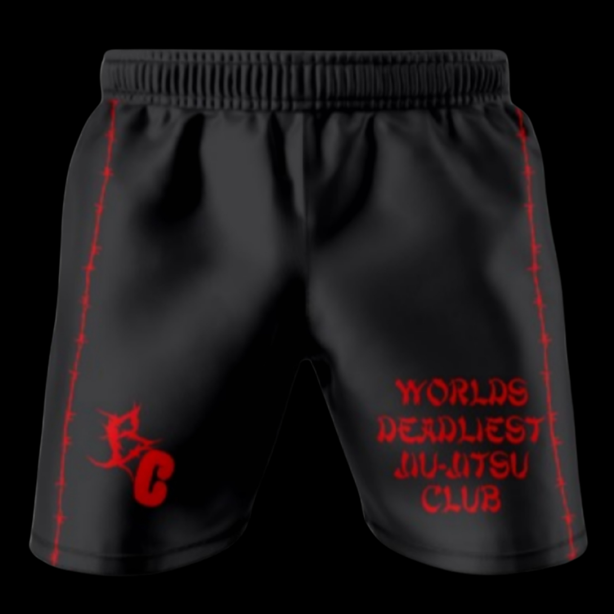 Brutal Cuddlers Deadliest Jiu Jitsu Club grappling shorts front view for no gi BJJ training
