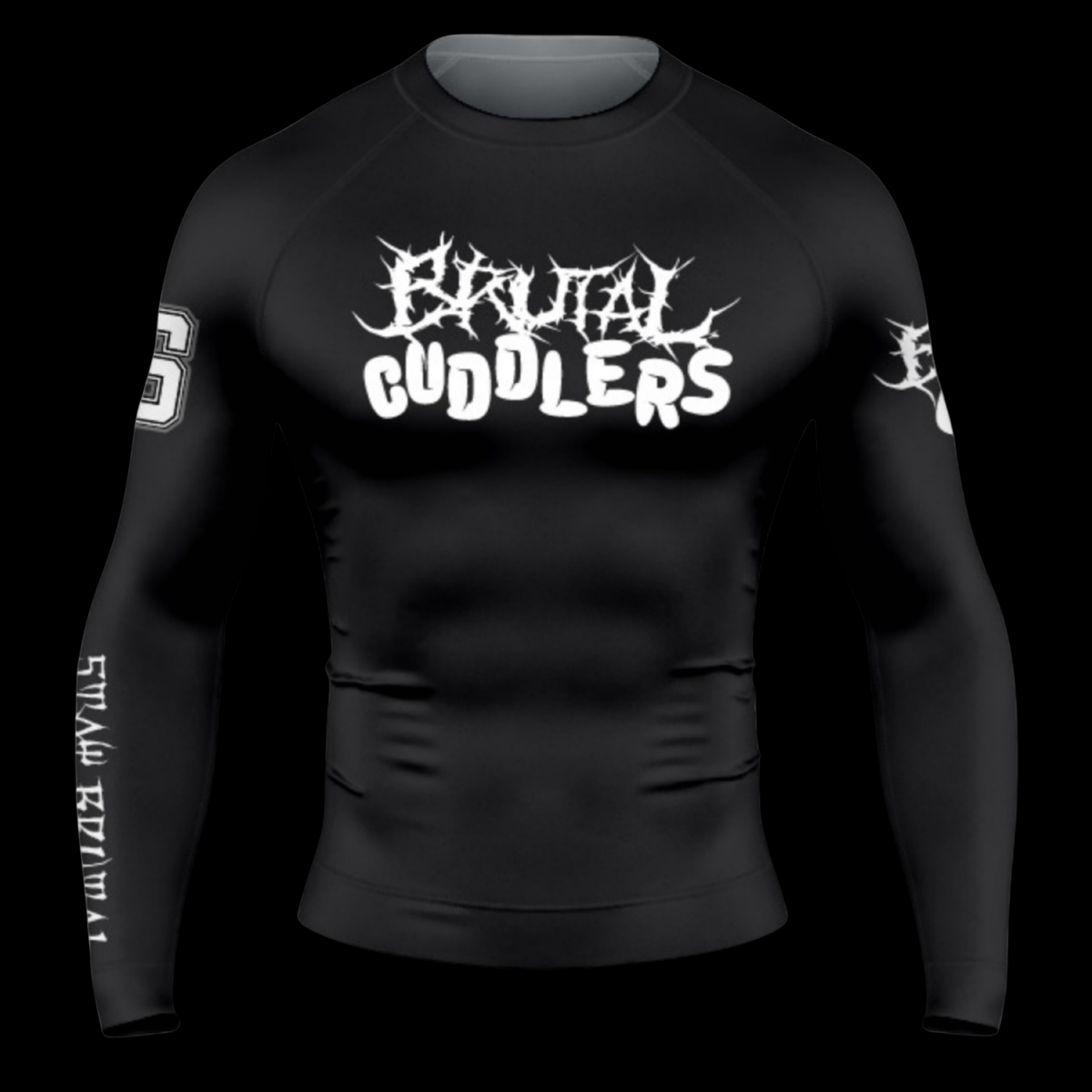Brutal Cuddlers long sleeve BJJ rashguard front view for no gi grappling