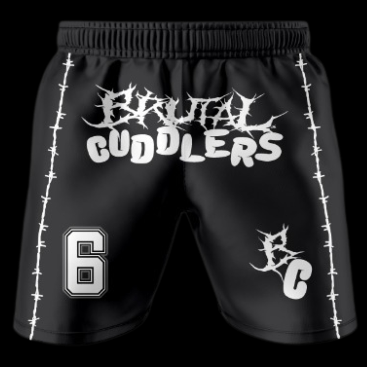 Brutal Cuddlers no gi grappling shorts back design for Brazilian Jiu Jitsu training sponsor
