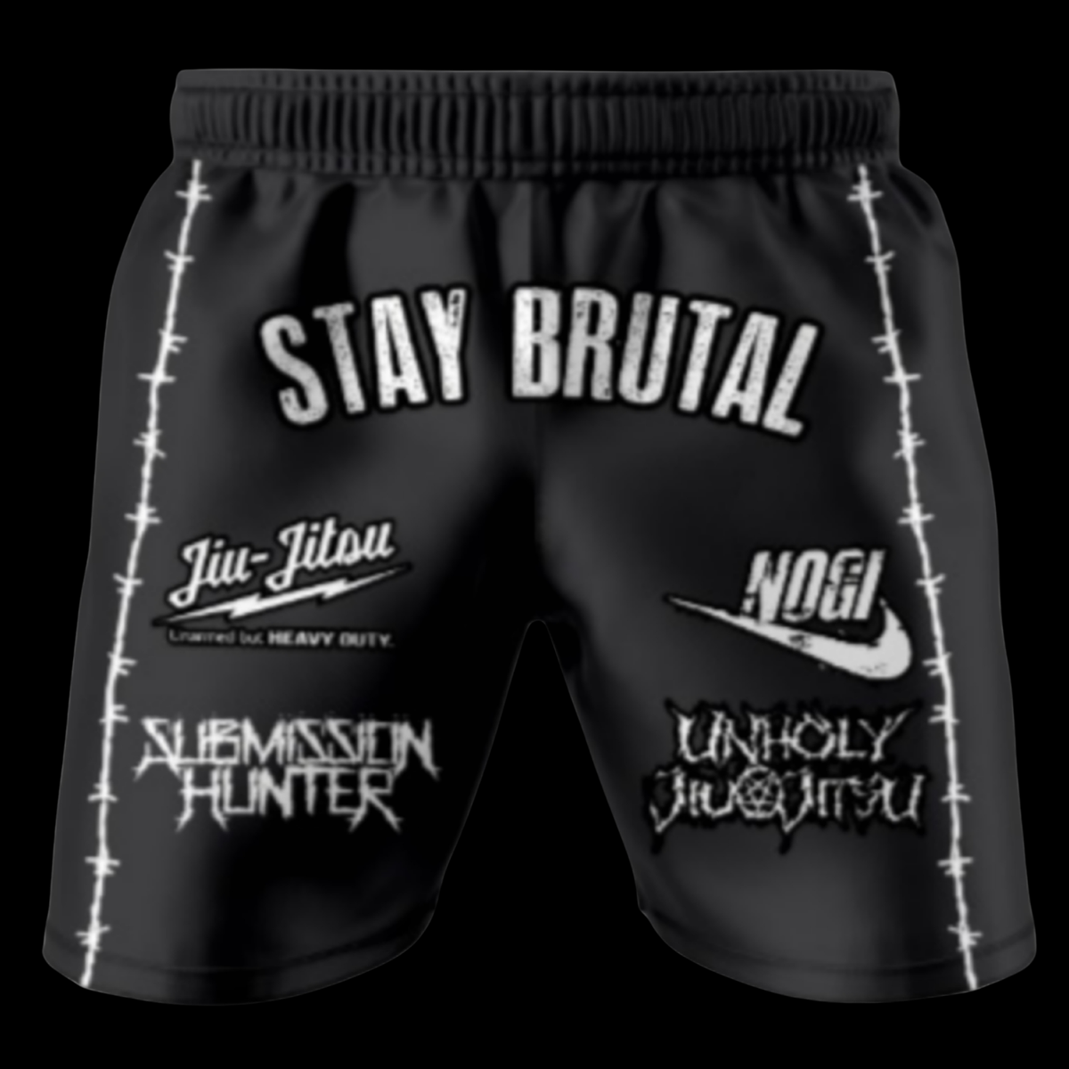 Brutal Cuddlers no gi grappling shorts front view for Brazilian Jiu Jitsu training sponsor 
