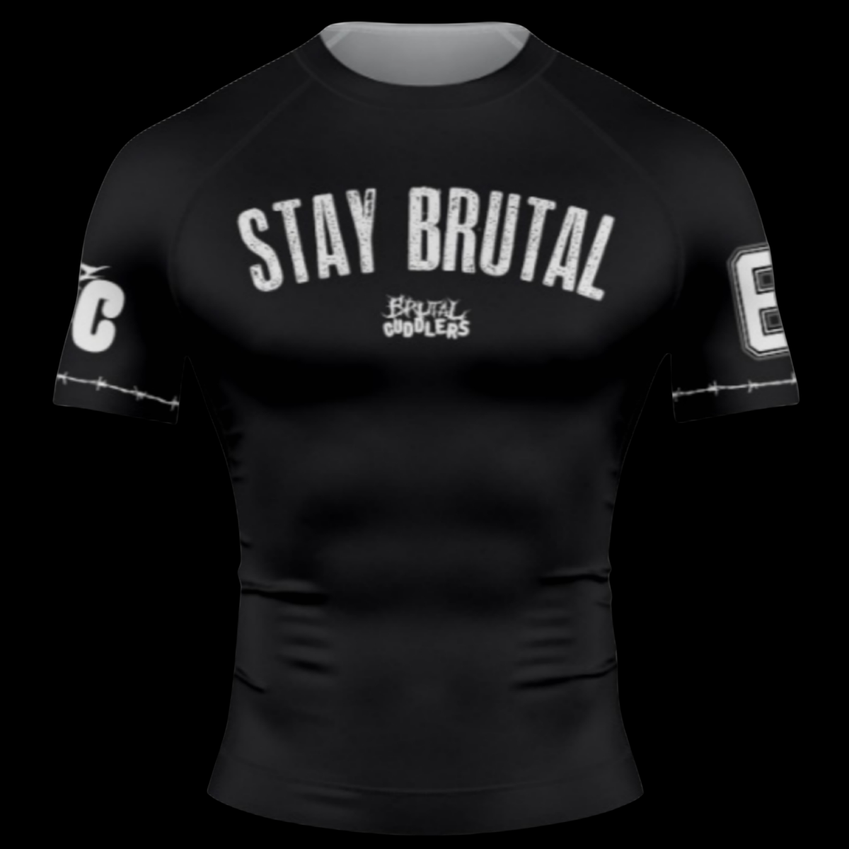 Brutal Cuddlers Stay Brutal BJJ rashguard front view for no gi grappling