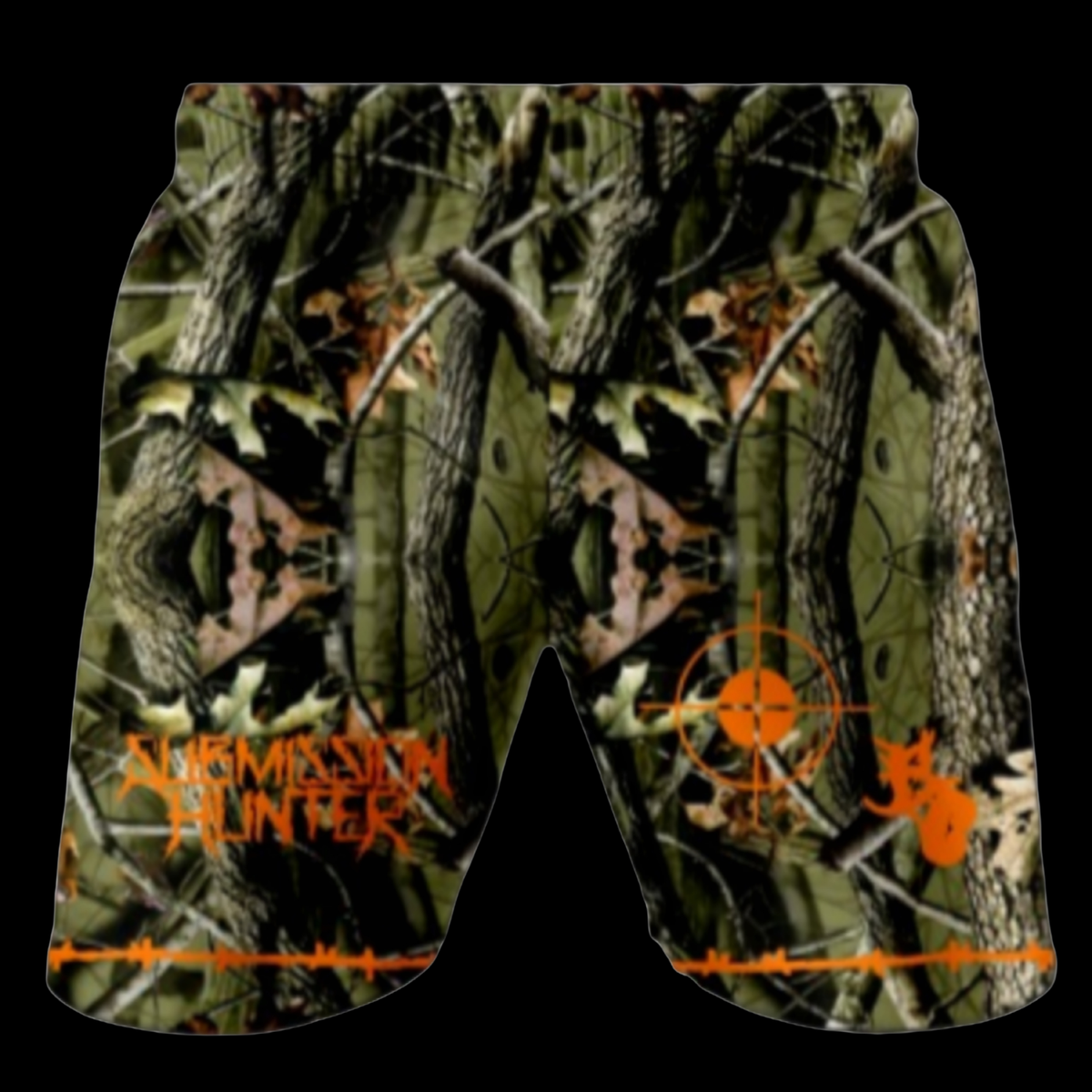 Brutal Cuddlers Submission Hunter camo grappling shorts front view for no gi BJJ training
